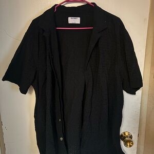 Old Navy Women's Black Eyelet Textured Button Up Shirt